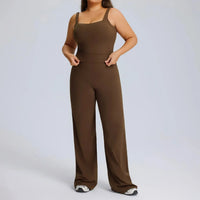 Ensemble Fitness Femme Grande Taille Col Carré - Haut Sans Manches et Pantalon Évasé