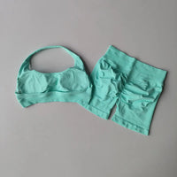 Ensemble Sport Femme 2 Pièces - Soutien-Gorge Col Halter Sans Manches et Short Taille Haute - TZ606