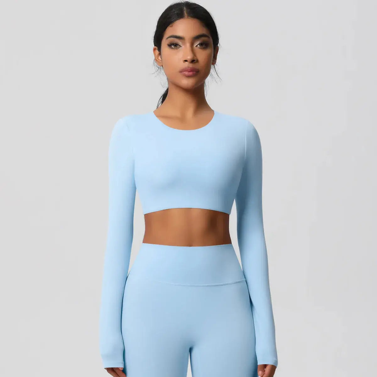 Ensemble Yoga Femme 2 Pièces Sans Manches Col Halter Côtelé Sans Couture - Y3530118