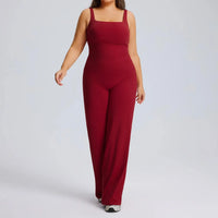 Ensemble Fitness Femme Grande Taille Col Carré - Haut Sans Manches et Pantalon Évasé