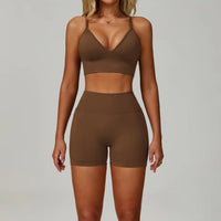 Ensemble Yoga Femme 2 Pièces Sans Couture - Débardeur Col V et Short Taille Haute - Yes7790-WXDK