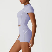 Ensemble de Yoga 2 Pièces avec Zip Court à Blocs de Couleurs pour Femme