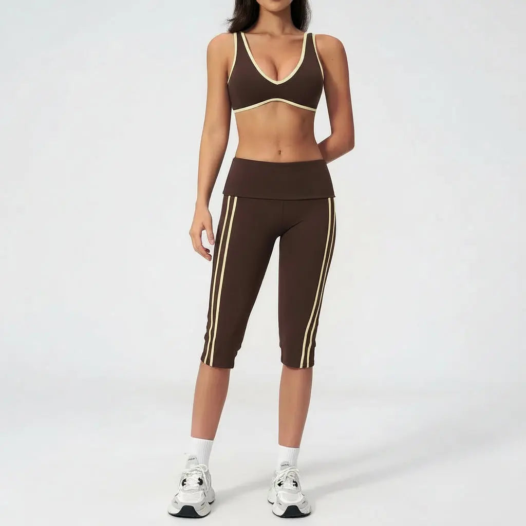 Ensemble Yoga Femme 2 Pièces Taille Haute Bloc Couleur Respirant - TZ3588-2