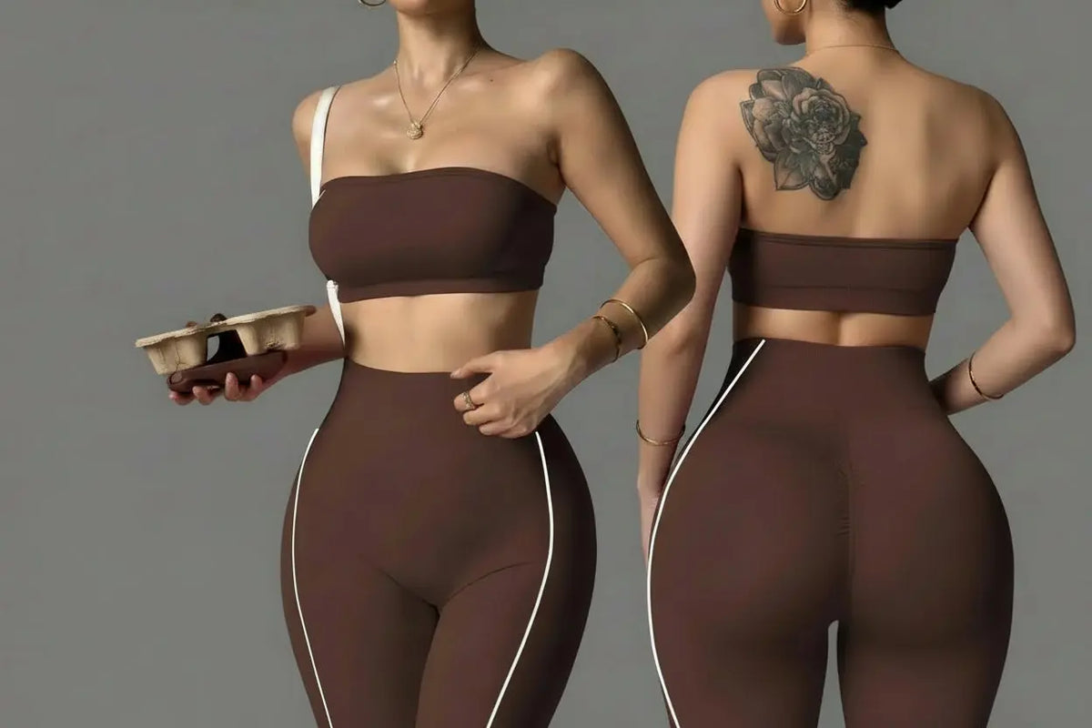Ensemble Yoga Femme 2 Pièces - Soutien-Gorge Sans Bretelles et Legging Taille Haute