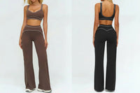 Ensemble Fitness Femme Color Block Sans Manches - Dos Nu et Pantalon Évasé