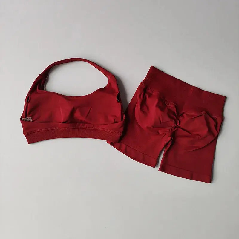 Ensemble Sport Femme 2 Pièces - Soutien-Gorge Col Halter Sans Manches et Short Taille Haute - TZ606