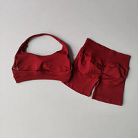 Ensemble Sport Femme 2 Pièces - Soutien-Gorge Col Halter Sans Manches et Short Taille Haute - TZ606