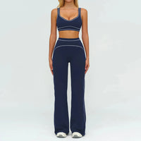 Ensemble Fitness Femme Color Block Sans Manches - Dos Nu et Pantalon Évasé
