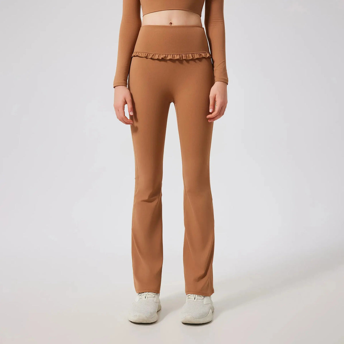 Ensemble de Yoga Femme en Dentelle Col Carré - Top à Manches Longues et Pantalon Évasé
