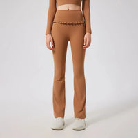 Ensemble de Yoga Femme en Dentelle Col Carré - Top à Manches Longues et Pantalon Évasé