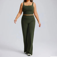 Ensemble Fitness Femme Grande Taille Col Carré - Haut Sans Manches et Pantalon Évasé