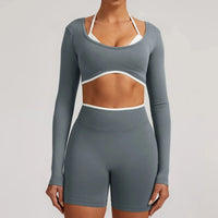 Ensemble Yoga Femme 2 Pièces Sans Couture - Legging Taille Haute et Soutien-Gorge Color Block