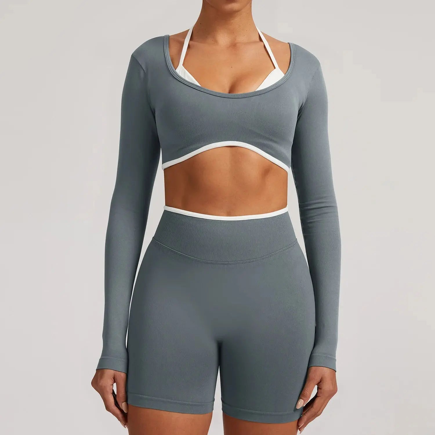 Ensemble Yoga Femme 2 Pièces Sans Couture - Legging Taille Haute et Soutien-Gorge Color Block
