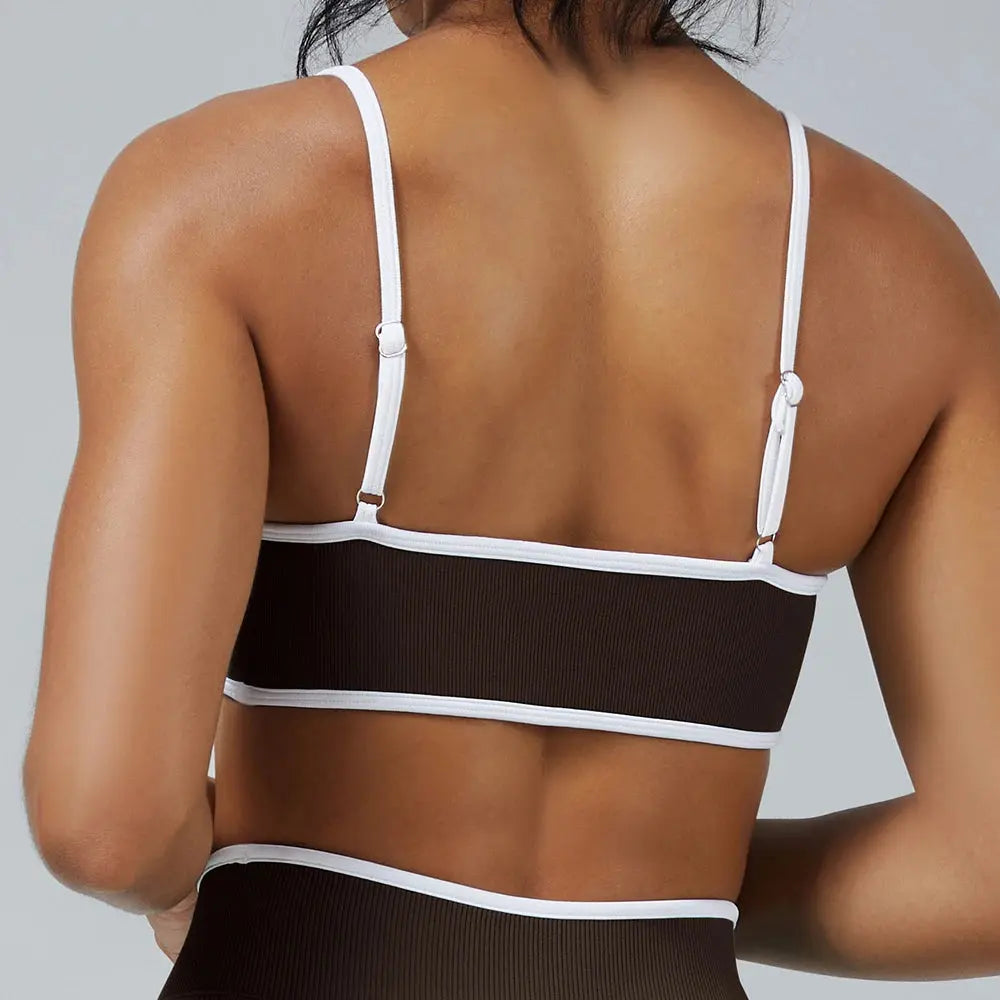 Ensemble Yoga Femme 2 Pièces Sans Couture - Legging Taille Haute et Soutien-Gorge Color Block