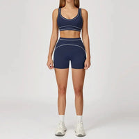 Ensemble de Yoga Brossé avec Coutures Contrastées et Haute Élasticité