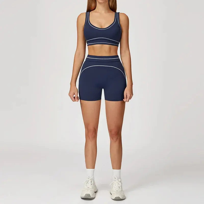 Ensemble de Yoga Brossé avec Coutures Contrastées et Haute Élasticité