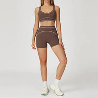 Ensemble de Yoga Brossé avec Coutures Contrastées et Haute Élasticité