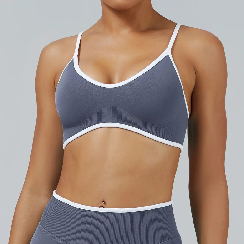 Ensemble Yoga Femme 2 Pièces Sans Couture - Legging Taille Haute et Soutien-Gorge Color Block