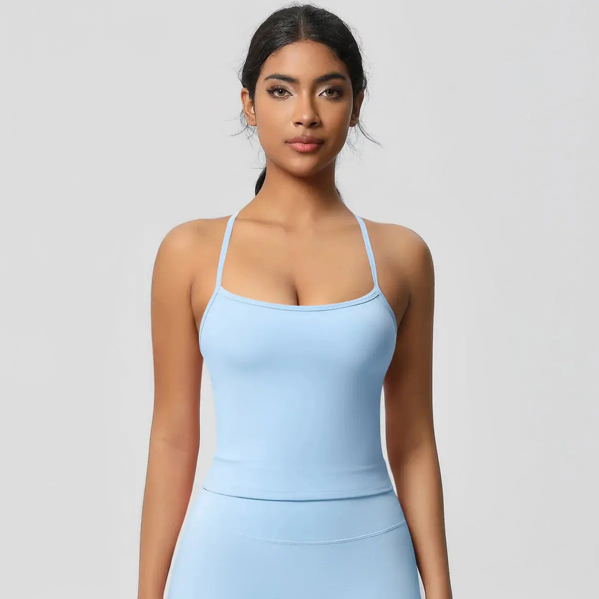 Ensemble Yoga Femme 2 Pièces Sans Manches Col Halter Côtelé Sans Couture - Y3530118