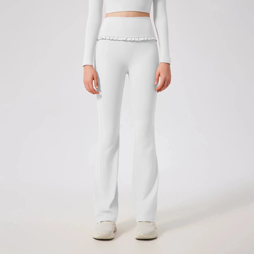 Ensemble de Yoga Femme en Dentelle Col Carré - Top à Manches Longues et Pantalon Évasé