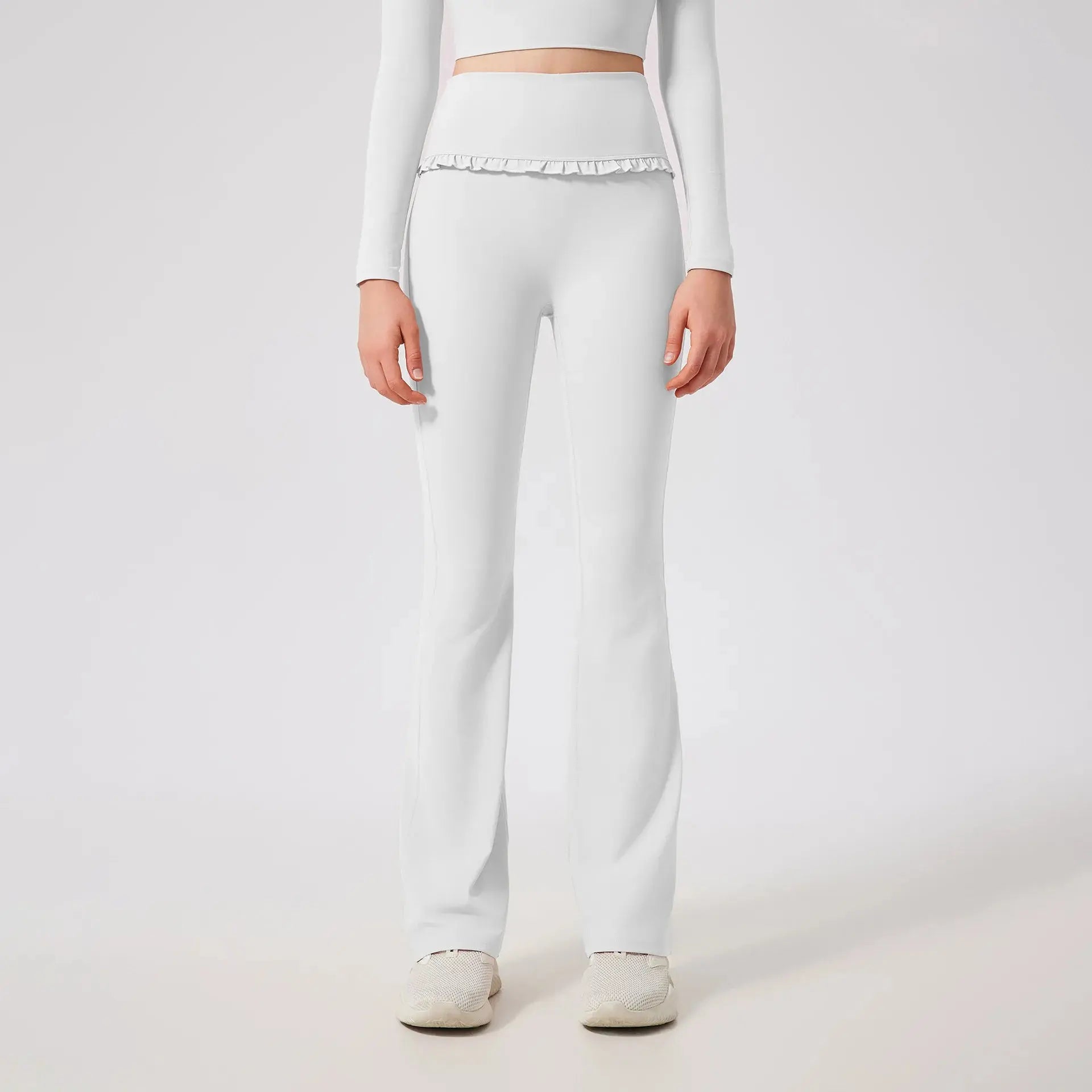 Ensemble de Yoga Femme en Dentelle Col Carré - Top à Manches Longues et Pantalon Évasé