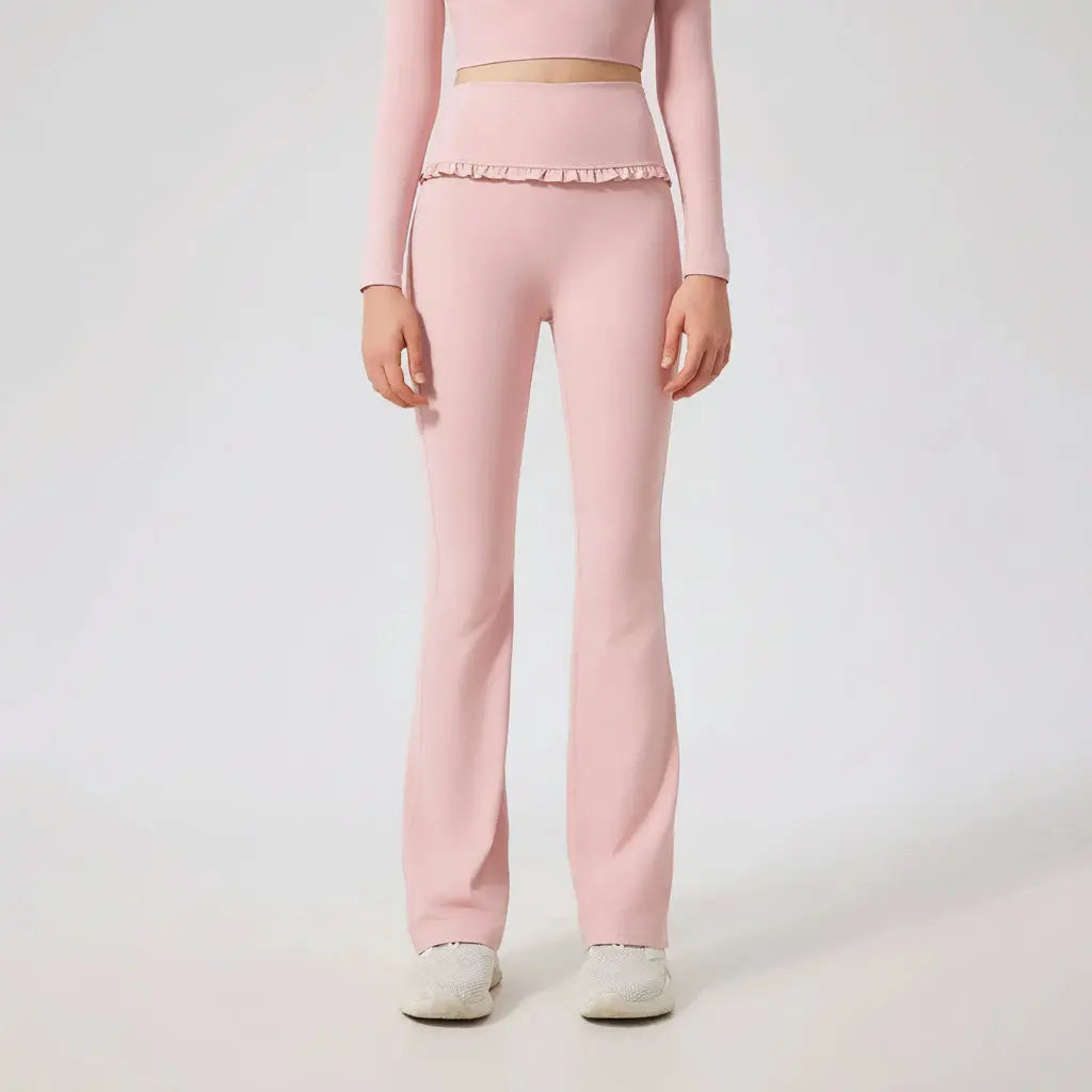 Ensemble de Yoga Femme en Dentelle Col Carré - Top à Manches Longues et Pantalon Évasé
