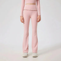 Ensemble de Yoga Femme en Dentelle Col Carré - Top à Manches Longues et Pantalon Évasé