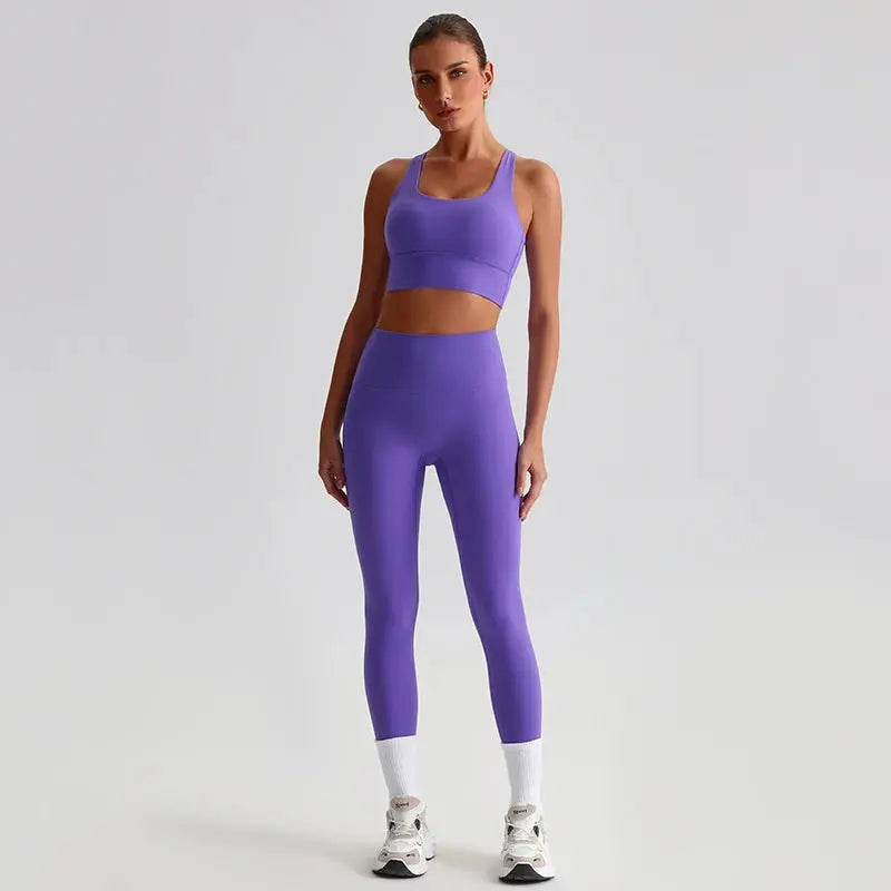 Ensemble Yoga Femme 2 Pièces - Soutien-Gorge Dos Croisé et Legging Taille Haute - JYTZ8697