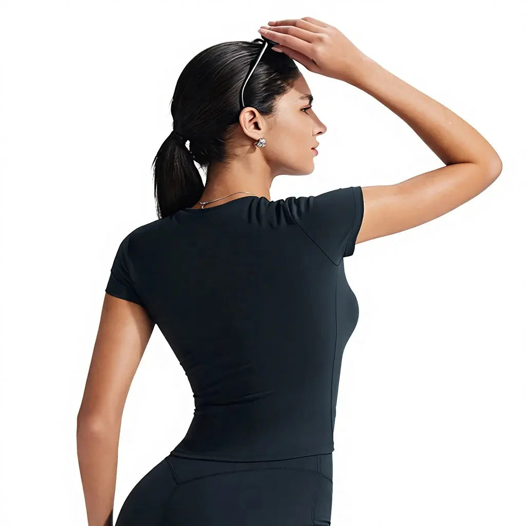 T-Shirt Sport Femme Manches Courtes Col Rond Ajusté - T-XL42-rx
