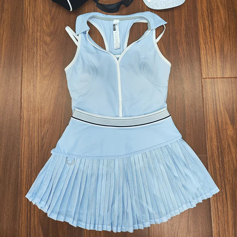 Ensemble Tennis Femme 2 Pièces Col V Sans Manches Color Block - sx