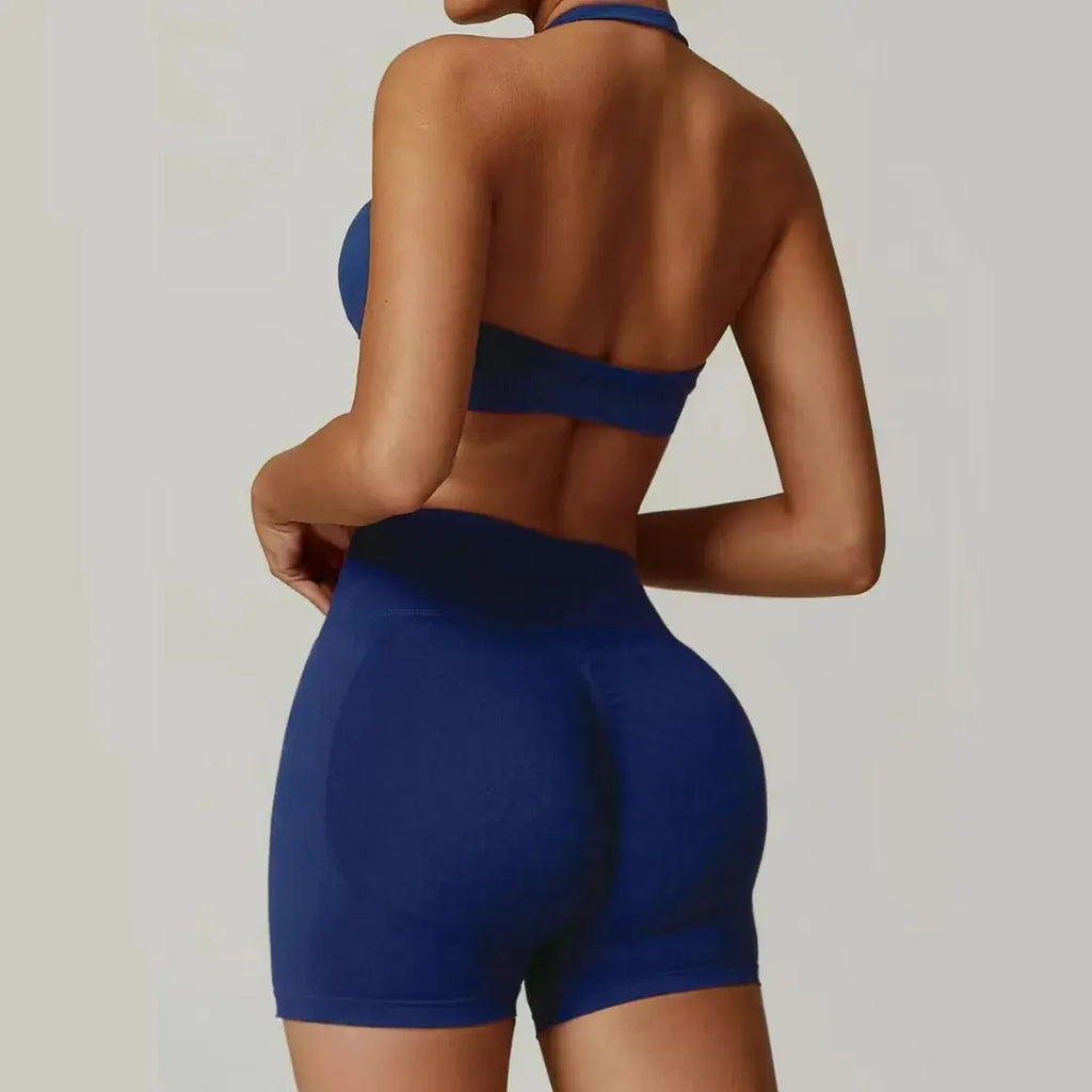 Ensemble Sport Femme 2 Pièces - Soutien-Gorge Col Halter Sans Manches et Short Taille Haute - TZ606
