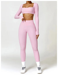 Ensemble Sport Femme 2 Pièces - Soutien-Gorge à Manches Longues et Short Taille Haute - 004