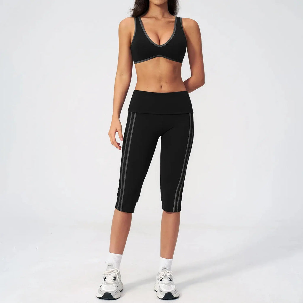 Ensemble Yoga Femme 2 Pièces Taille Haute Bloc Couleur Respirant - TZ3588-2