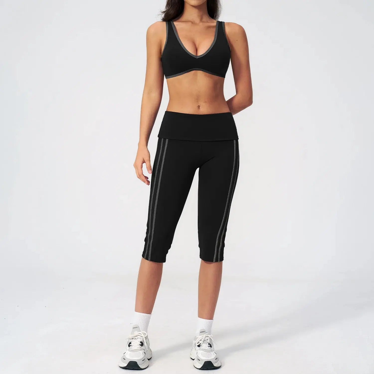 Ensemble Yoga Femme 2 Pièces Taille Haute Bloc Couleur Respirant - TZ3588-2