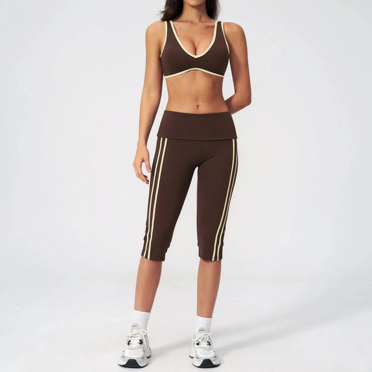 Ensemble Yoga Femme 2 Pièces Taille Haute Bloc Couleur Respirant - TZ3588-2