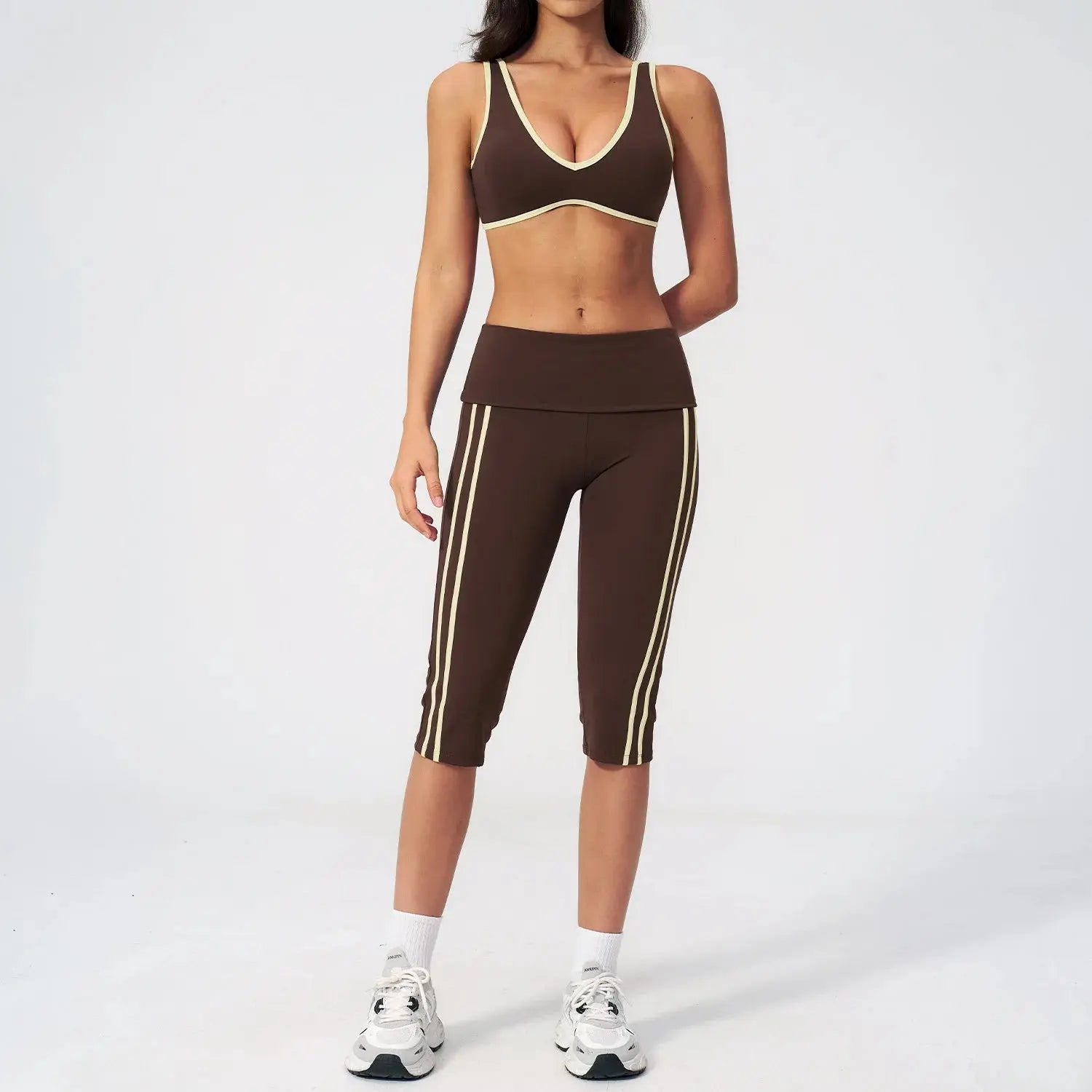 Ensemble Yoga Femme 2 Pièces Taille Haute Bloc Couleur Respirant - TZ3588-2