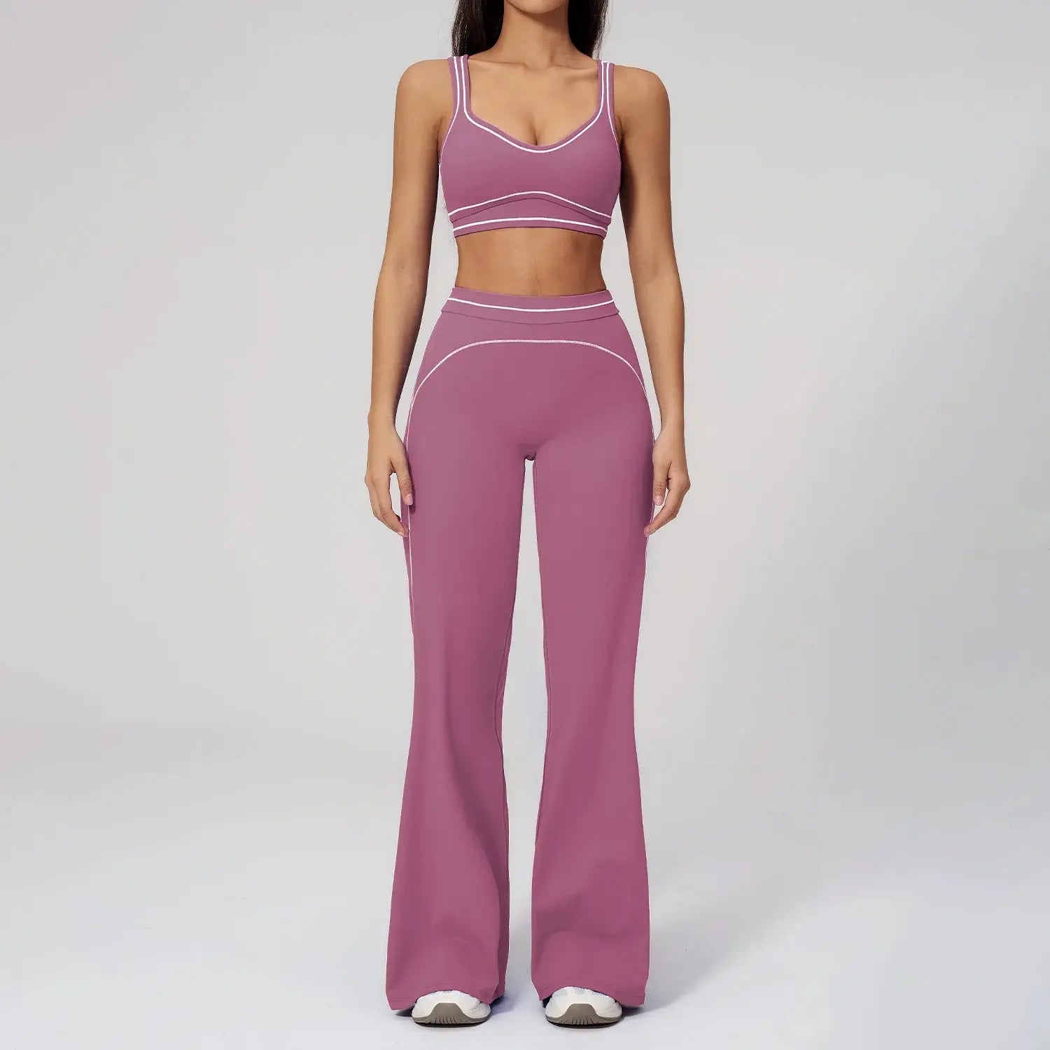 Ensemble Fitness Femme Color Block Sans Manches - Dos Nu et Pantalon Évasé
