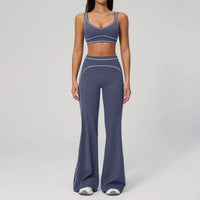Ensemble Fitness Femme Color Block Sans Manches - Dos Nu et Pantalon Évasé