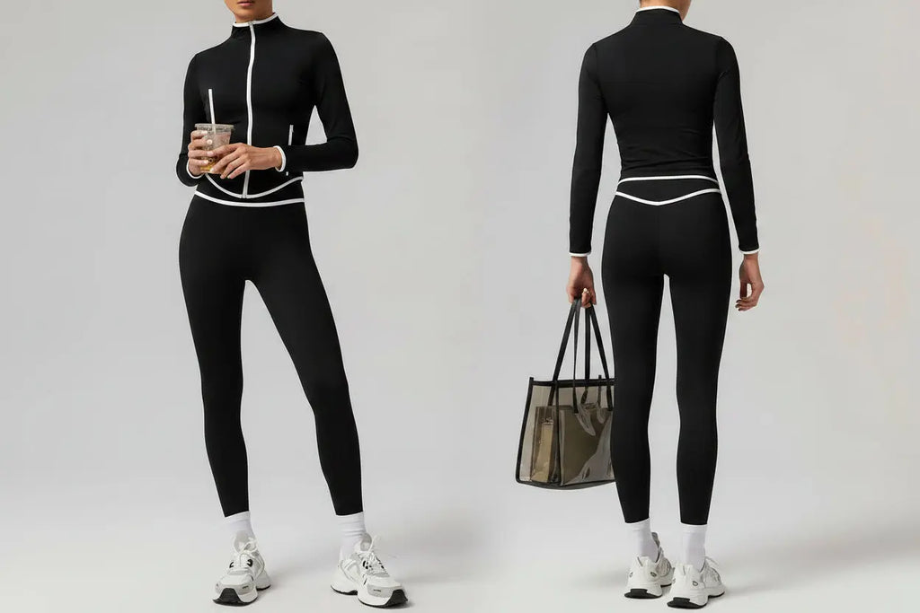 Ensemble de Yoga Femme à Rayures Blanches Automne
