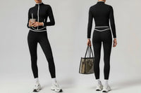 Ensemble de Yoga Femme à Rayures Blanches Automne