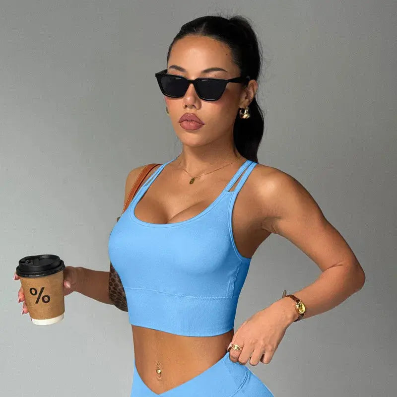 Top Yoga Femme Dos Nu Sans Manches Respirant Maintien Moyen - BG007