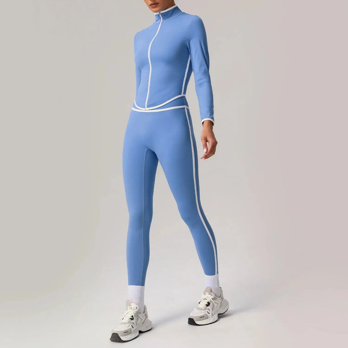 Ensemble de Yoga Femme à Rayures Blanches Automne