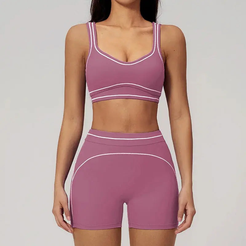 Ensemble de Yoga Brossé avec Coutures Contrastées et Haute Élasticité