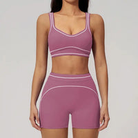 Ensemble de Yoga Brossé avec Coutures Contrastées et Haute Élasticité