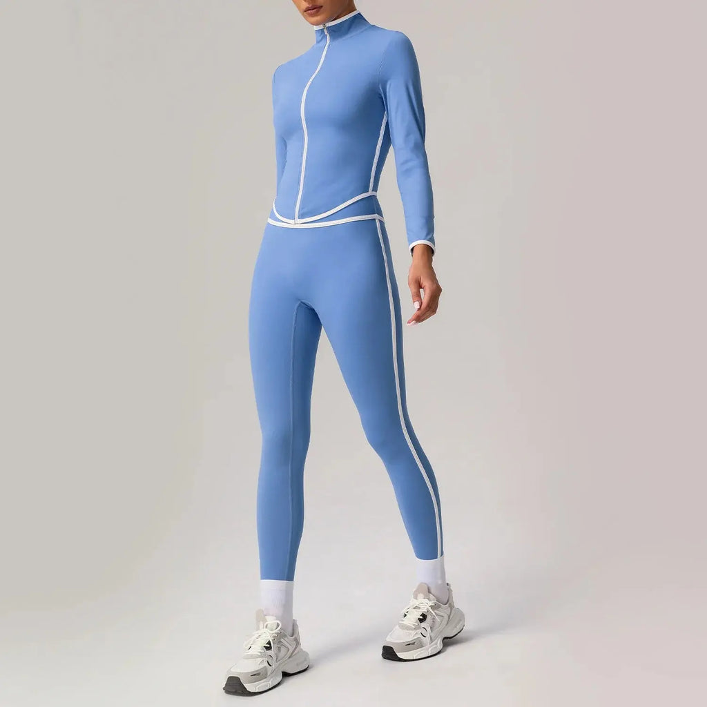 Ensemble de Yoga Femme à Rayures Blanches Automne