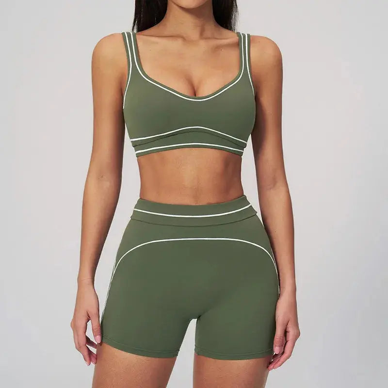 Ensemble de Yoga Brossé avec Coutures Contrastées et Haute Élasticité