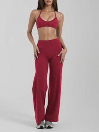 Ensemble Fitness Femme Dos Nu - Soutien-Gorge à Bretelles Licou et Legging Évasé