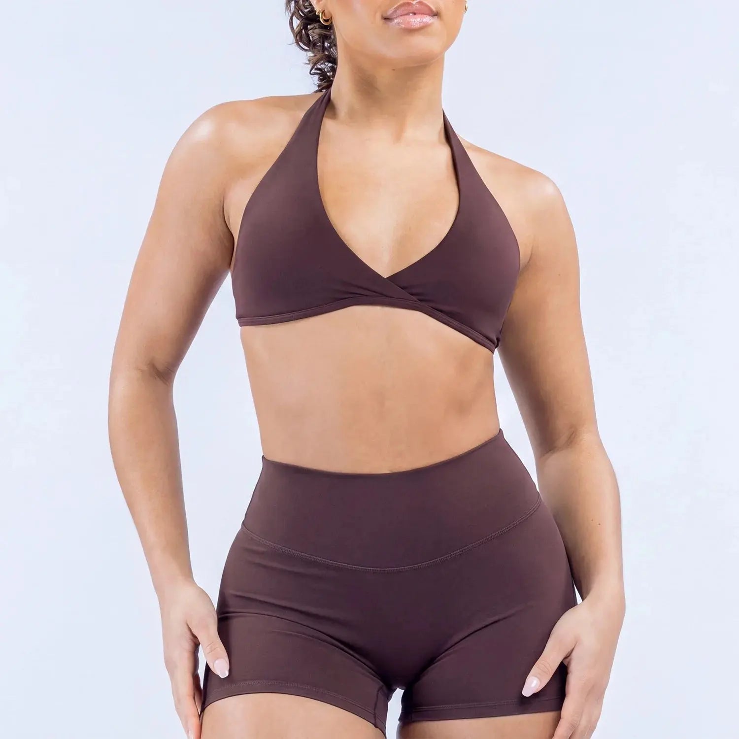 Ensemble Yoga Femme 2 Pièces Short Respirant - Nylon Spandex pour Pilates et Fitness