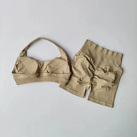 Ensemble Sport Femme 2 Pièces - Soutien-Gorge Col Halter Sans Manches et Short Taille Haute - TZ606