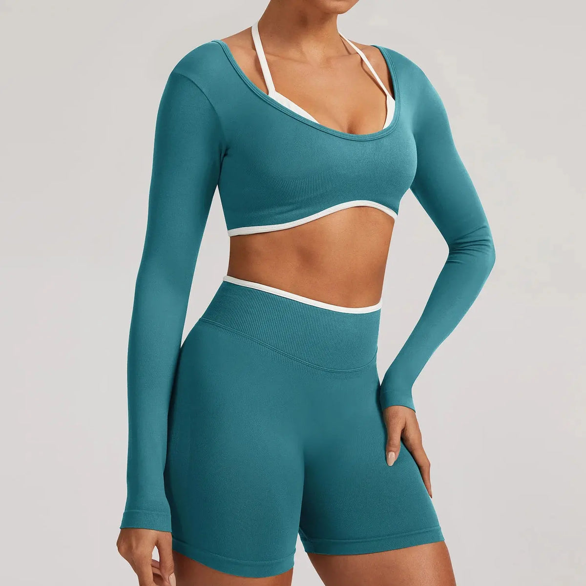 Ensemble Yoga Femme 2 Pièces Sans Couture - Legging Taille Haute et Soutien-Gorge Color Block
